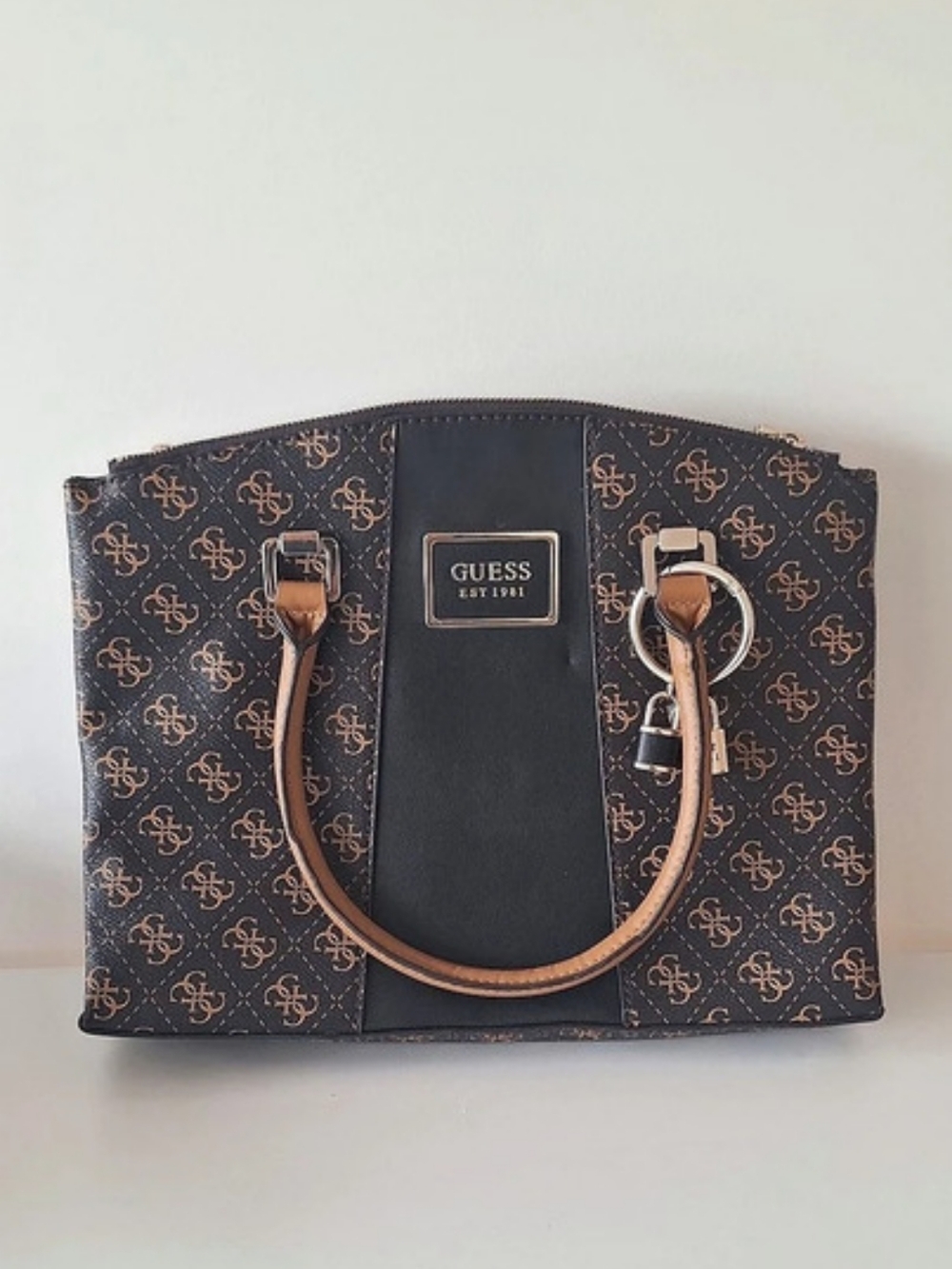 Guess Printed Logo Hand Bag Brown